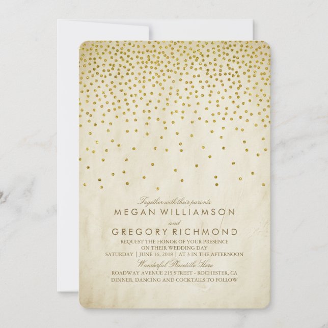 Vintage Gold Confetti Wedding Invitation (Front)