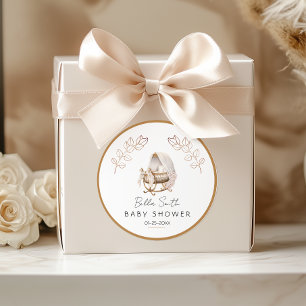 Vintage Gold Cradle Baby Shower Classic Round Sticker