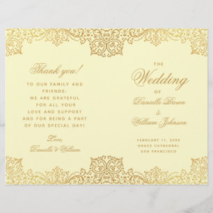 Vintage Gold Cream Elegant Folded Wedding Program