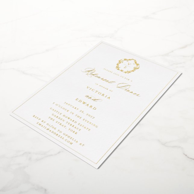 Vintage Gold Crest Monogram Rehearsal Dinner (Rotated)