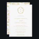 Vintage Gold Crest Monogram Wedding Invitation<br><div class="desc">Regency Era Monogram Gold Crest,  wedding invitation. Vintage inspired Regency-Era baroque line art monogram crest. Features,  an elegant gold colour typography design style mix of script and bold type. Chinoiserie style garden pattern backing.</div>