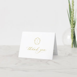 Vintage Gold Crest Monogram Wedding Photo Thank You Card