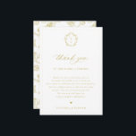 Vintage Gold Crest Wedding Reception Table Thank You Card<br><div class="desc">Vintage Regency Era Gold Monogram Crest,  Wedding reception thank you table card. Template provides multiple lines for your custom thank you message in coordinating gold and elegant floral pattern backing.</div>