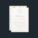 Vintage Gold Crest Wedding Reception Table Thank You Card<br><div class="desc">Vintage Regency Era Gold Monogram Crest,  Wedding reception thank you table card. Template provides multiple lines for your custom thank you message in coordinating gold and elegant floral pattern backing.</div>