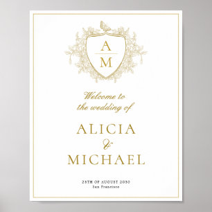 Vintage gold crest wedding welcome printable  poster