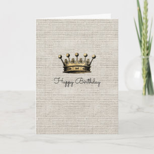 Vintage Gold Crown Royal Linen Chic Birthday Card