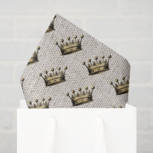 Vintage Gold Crown Royal Pattern Linen Chic Fun Tissue Paper