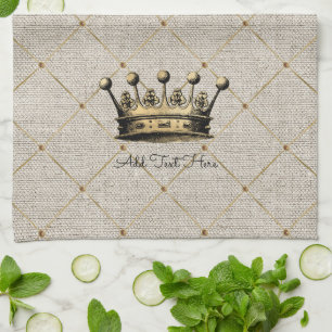 Vintage Gold Crown Royal Queen King OWN TEXT Kitchen Towel