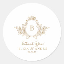 Vintage Gold Custom Monogram Crest Wedding Sticker