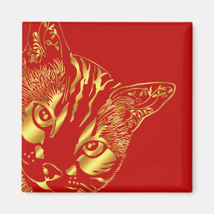 Vintage Gold Cute Face Cat  Magnet