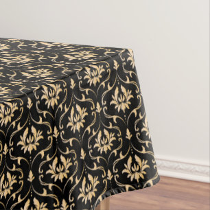 Vintage Gold Damask on Black Tablecloth