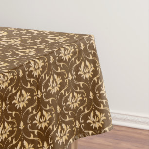 Vintage Gold Damask on Brown Tablecloth