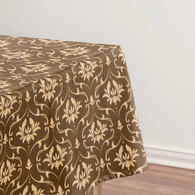 Vintage Gold Damask on Brown Tablecloth (In Situ)