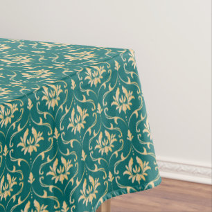Vintage Gold Damask on Royal Teal Tablecloth