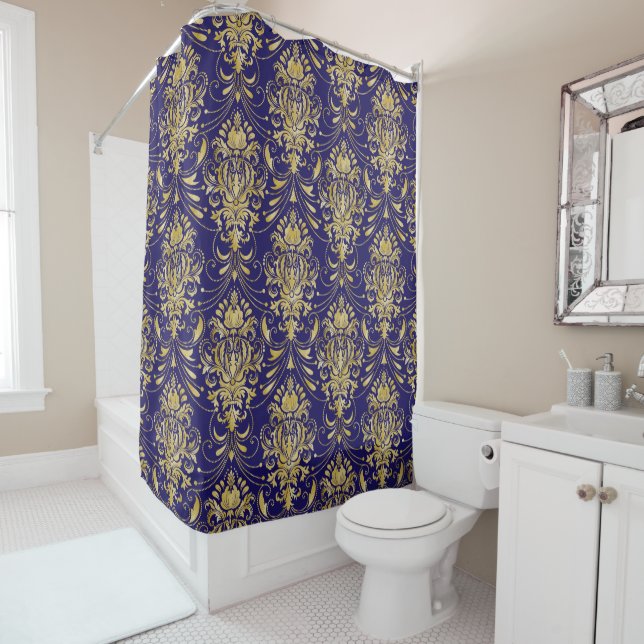 Vintage Gold Damask Pattern over Royal Blue (In Situ)