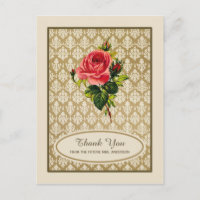 Vintage Gold Damask Rose Bridal Shower Thank You
