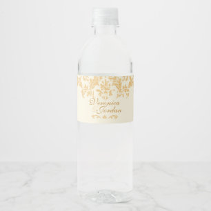 Vintage Gold Damask Water Bottle Label