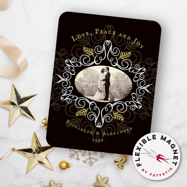 Vintage Gold Deco Festive Foliage Holiday Photo Magnet (Creator Uploaded)
