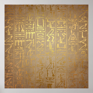 Vintage Gold Egyptian Hieroglyphics Paper Print