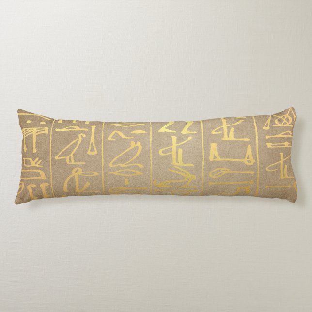 Vintage Gold Egyptian Hieroglyphics Paper Print Body Pillow (Front)