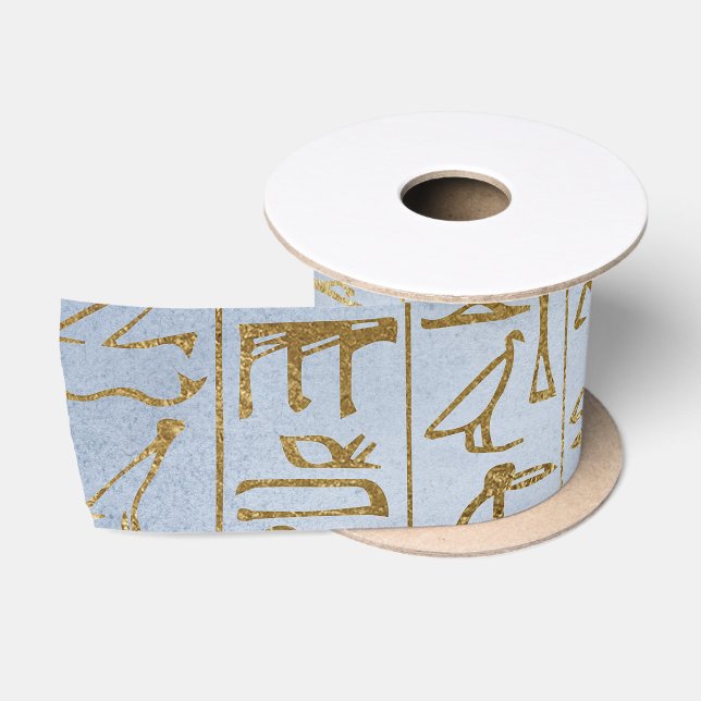 Vintage Gold Egyptian Paper Print Satin Ribbon (Spool)