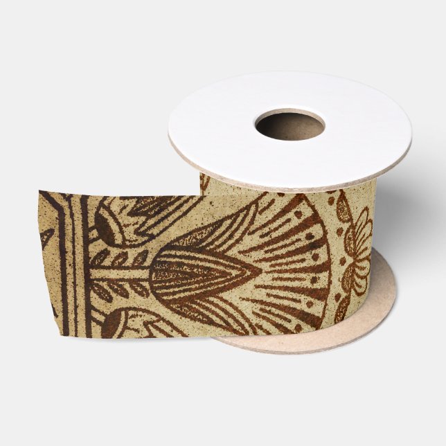 Vintage Gold Egyptian Paper Print Satin Ribbon (Spool)