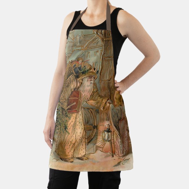Vintage Gold Father Christmas and Angel Apron (Insitu)