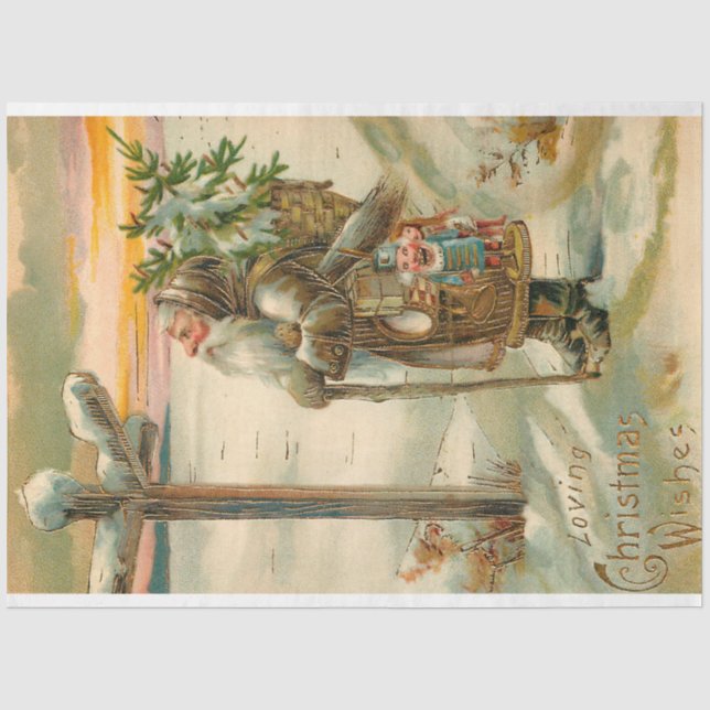 Vintage Gold Father Christmas in Snow Tissue Paper (Front)