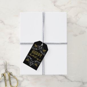 Vintage Gold Festive Foliage Happy Holidays Photo Gift Tags