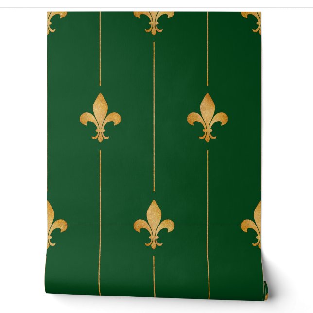 Vintage Gold Fleur-de-Lis Dark Blue Wallpaper (Unrolling)