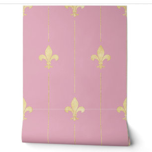 Vintage Gold Fleur-de-Lis Dusky Pink Wallpaper