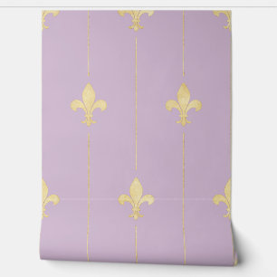 Vintage Gold Fleur-de-Lis Lilac Wallpaper