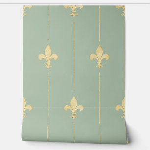Vintage Gold Fleur-de-Lis Sage Wallpaper