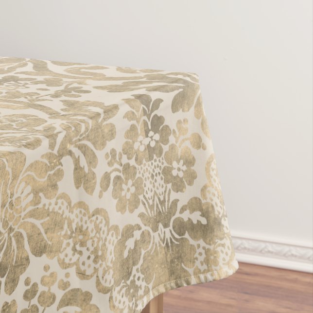 Vintage Gold Floral Damask Tablecloth (In Situ)