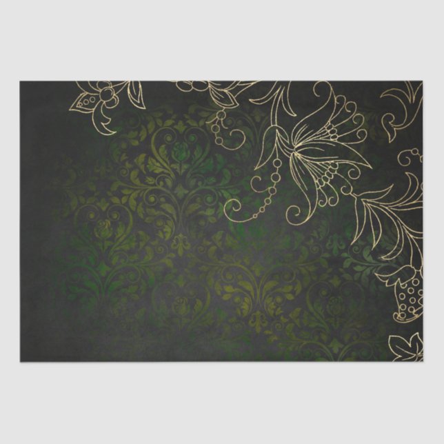 Vintage Gold Floral Grunge Damask Tissue Paper (Front)