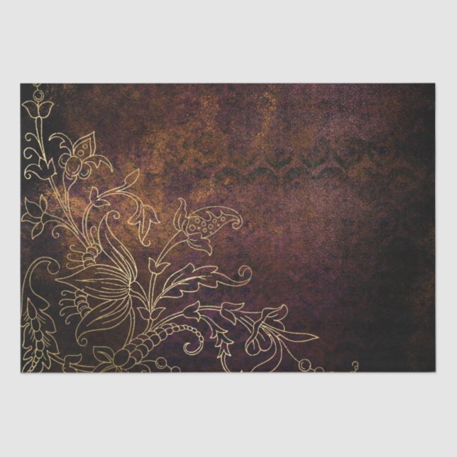 Vintage Gold Floral Grunge Damask Tissue Paper (Front)
