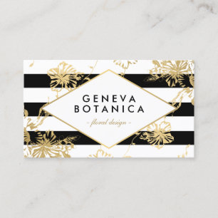 Vintage Gold Floral Pattern on Striped Designer Business Card