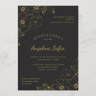 Vintage Gold Floral Quinceanera Invitation