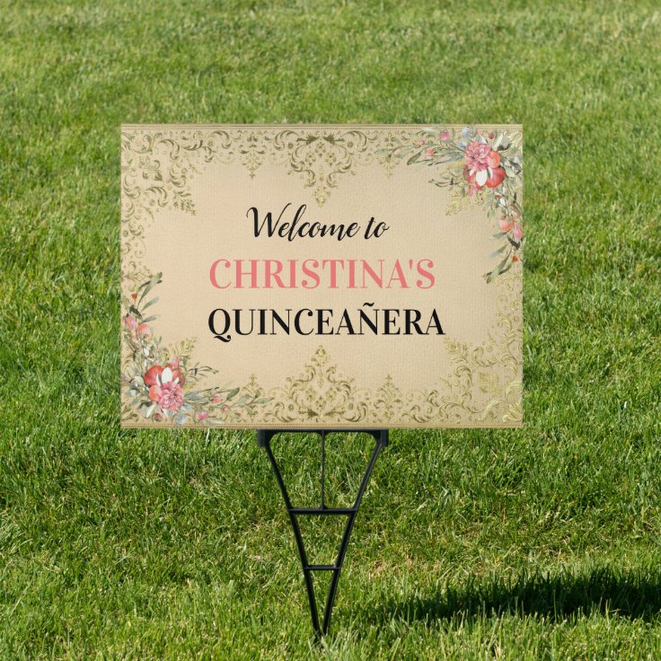 Vintage Gold Floral Quinceañera Yard Garden Sign Zazzle