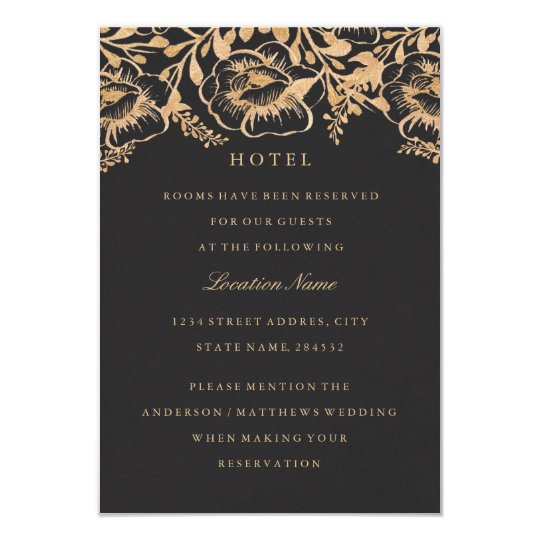 Vintage Gold Floral Wedding Hotel Accommodation Card