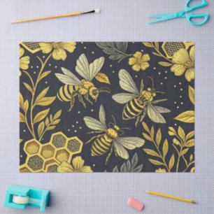 Vintage Gold Flowers and Bees  Tissue Paper