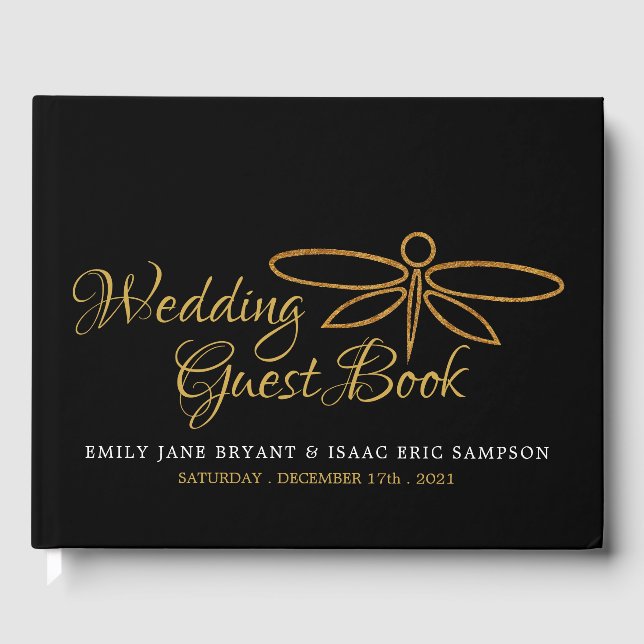 Vintage Gold Foil Dragonfly Wedding Guest Book (Front)