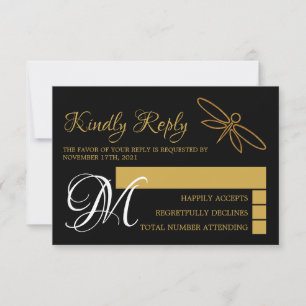Vintage Gold Foil Dragonfly Wedding RSVP Card