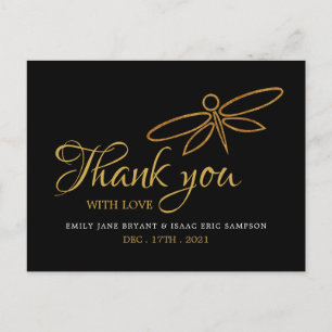 Vintage Gold Foil Dragonfly WeddingThank You Postcard