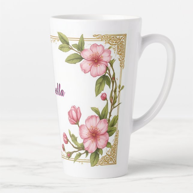 Vintage Gold Frame With Colourful Peony Latte Mug (Right)