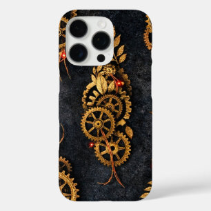 Vintage Gold Gears & Red Neon Mythic Cyberpunk  iPhone 16 Pro Case