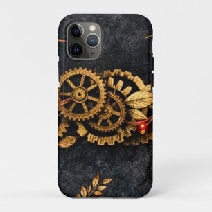 Vintage Gold Gears & Red Neon Mythic Cyberpunk  iPhone 11 Pro Case