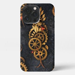 Vintage Gold Gears & Red Neon Mythic Cyberpunk  iPhone 13 Pro Case