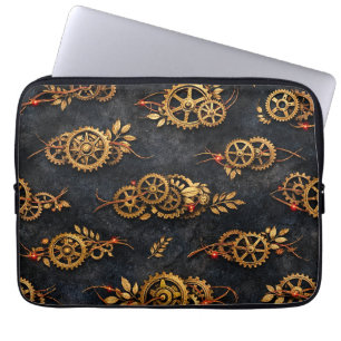 Vintage Gold Gears & Red Neon Mythic Cyberpunk  Laptop Sleeve