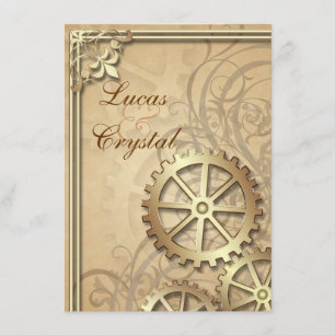 Vintage Gold Gears Steampunk Faire-part de mariage